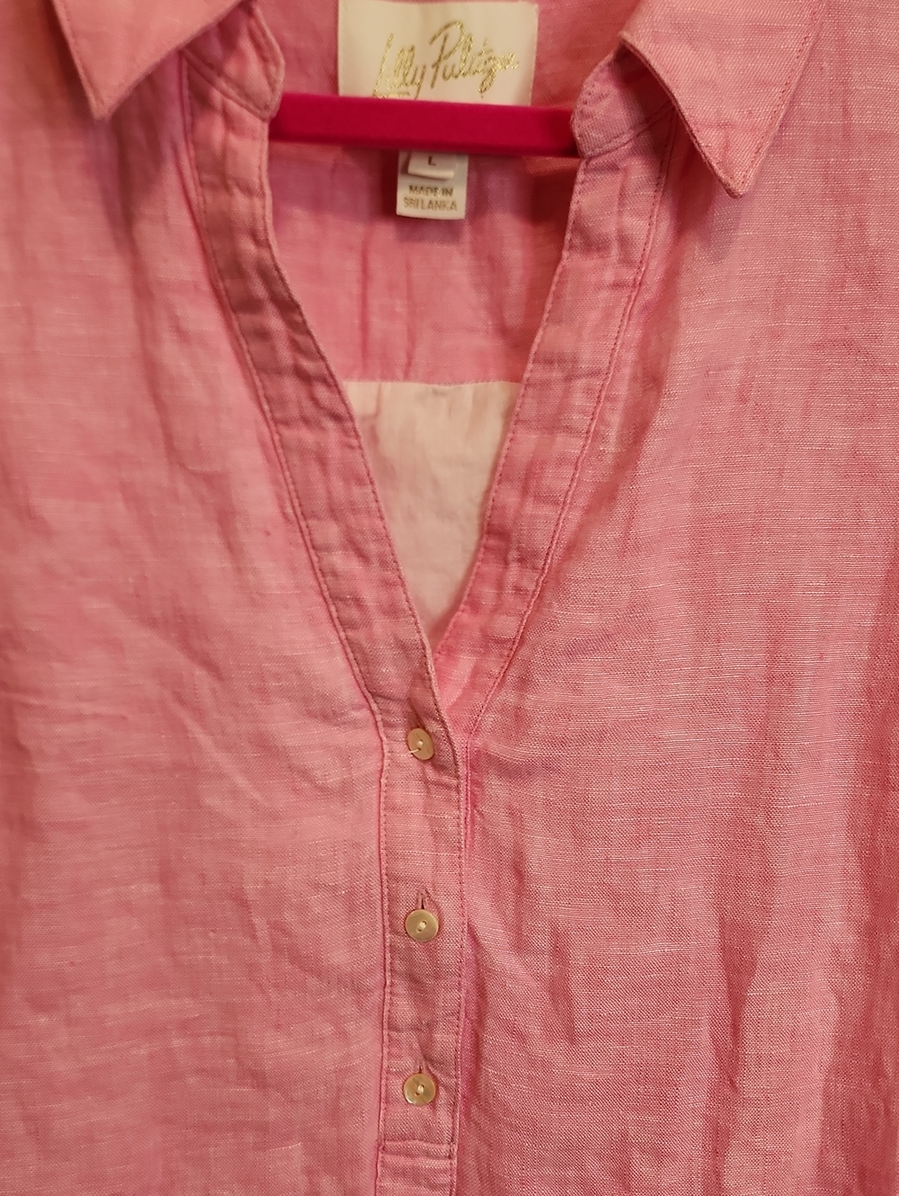 Lilly Pulitzer 100% Linen Pink Collared DRESS With Cotton Lined SLIP ATTACHED - Picture 3 of 8